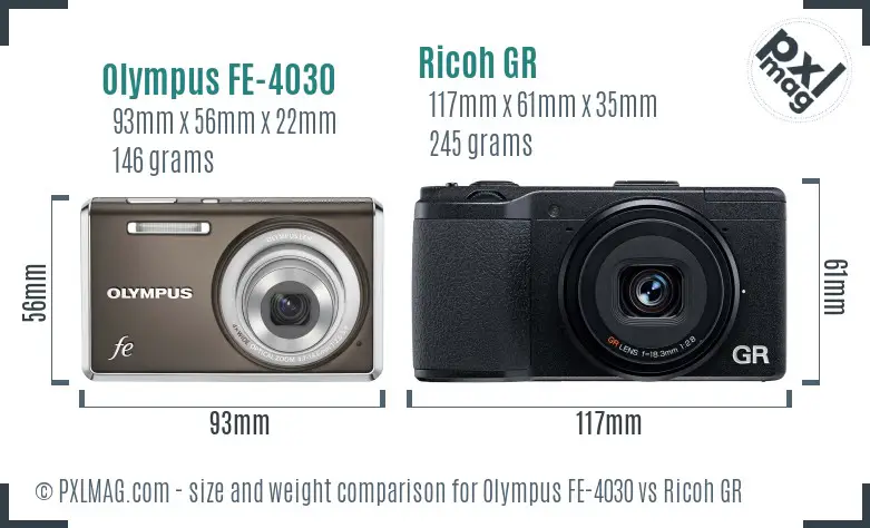 Olympus FE-4030 vs Ricoh GR size comparison Olympus FE-4030 vs Ricoh GR size comparison