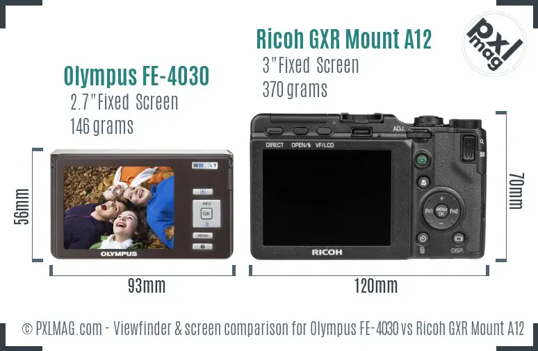 Olympus FE-4030 vs Ricoh GXR Mount A12 Screen and Viewfinder comparison