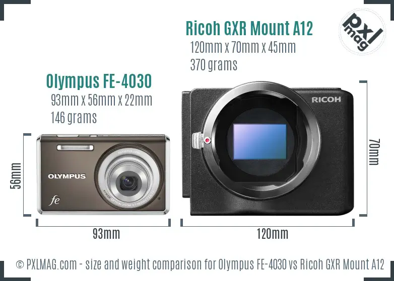 Olympus FE-4030 vs Ricoh GXR Mount A12 size comparison