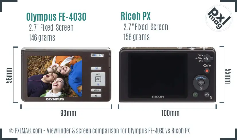 Olympus FE-4030 vs Ricoh PX Screen and Viewfinder comparison