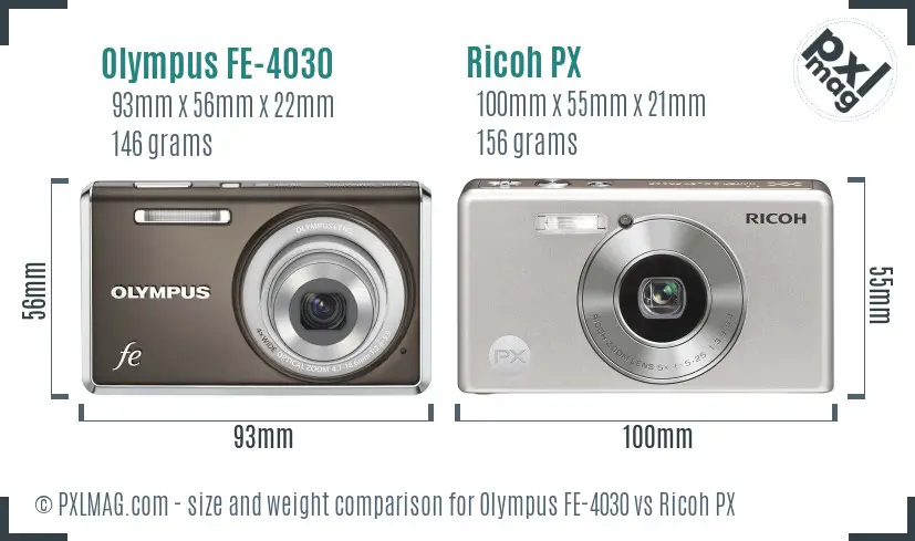 Olympus FE-4030 vs Ricoh PX size comparison