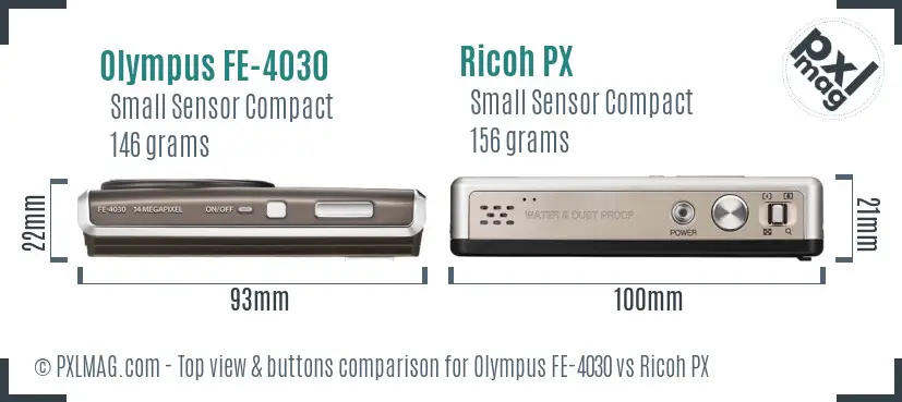 Olympus FE-4030 vs Ricoh PX top view buttons comparison