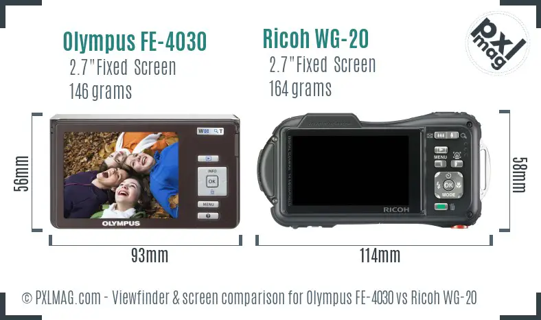 Olympus FE-4030 vs Ricoh WG-20 Screen and Viewfinder comparison Olympus FE-4030 vs Ricoh WG-20 Screen and Viewfinder comparison