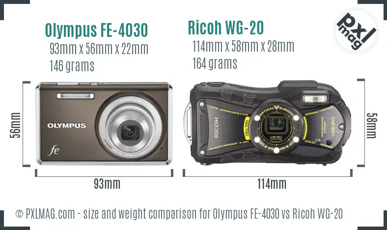 Olympus FE-4030 vs Ricoh WG-20 size comparison Olympus FE-4030 vs Ricoh WG-20 size comparison