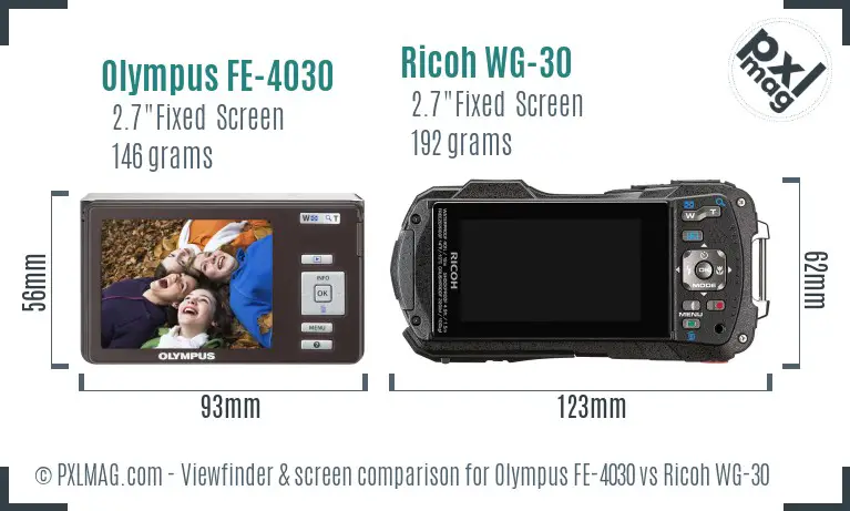 Olympus FE-4030 vs Ricoh WG-30 Screen and Viewfinder comparison