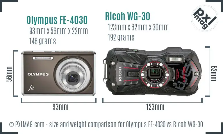 Olympus FE-4030 vs Ricoh WG-30 size comparison