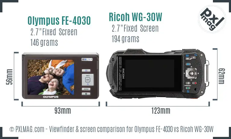 Olympus FE-4030 vs Ricoh WG-30W Screen and Viewfinder comparison