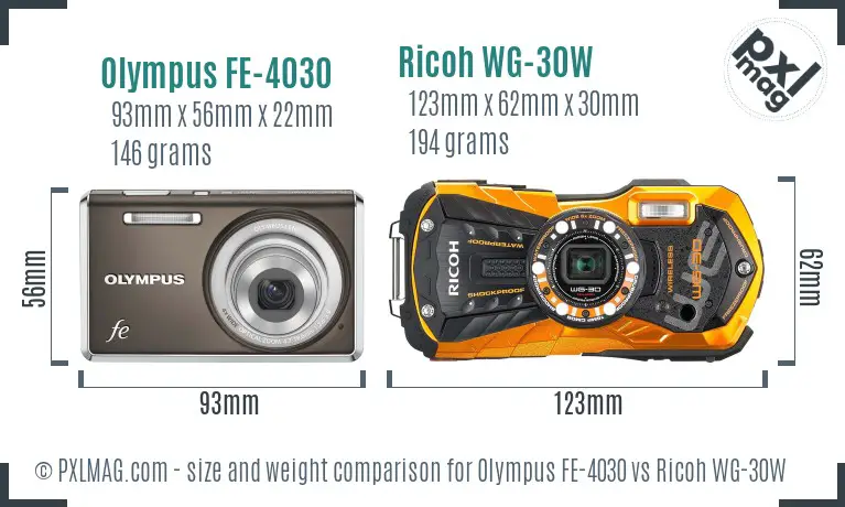 Olympus FE-4030 vs Ricoh WG-30W size comparison