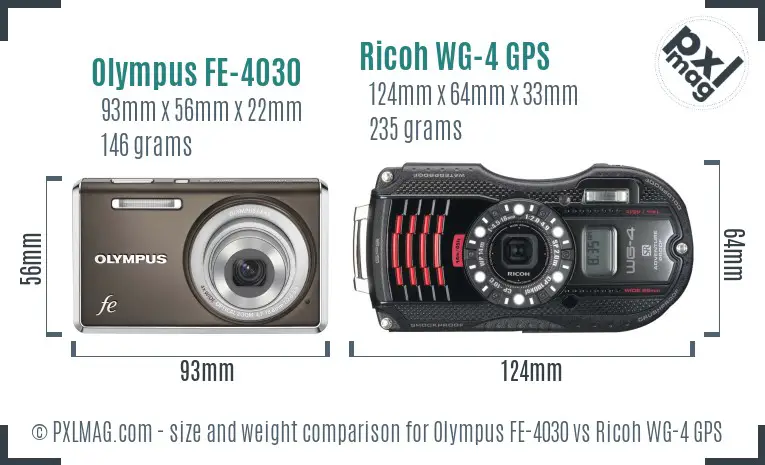 Olympus FE-4030 vs Ricoh WG-4 GPS size comparison