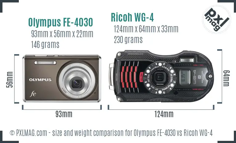 Olympus FE-4030 vs Ricoh WG-4 size comparison