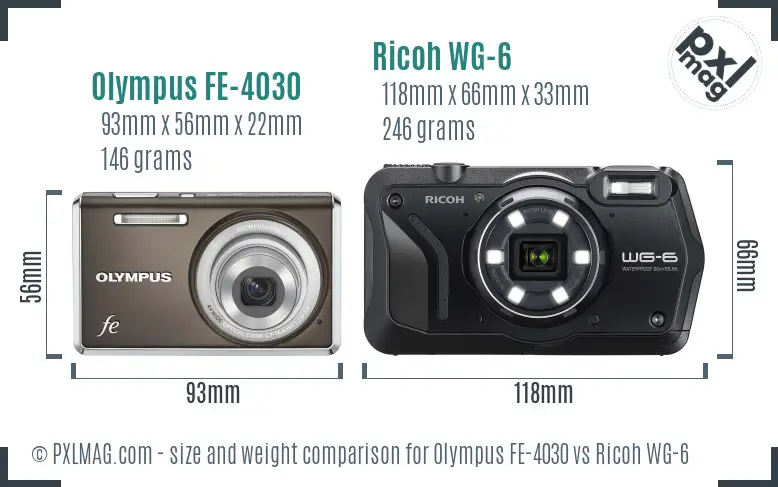 Olympus FE-4030 vs Ricoh WG-6 size comparison