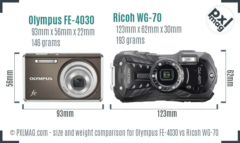 Olympus FE-4030 vs Ricoh WG-70 size comparison