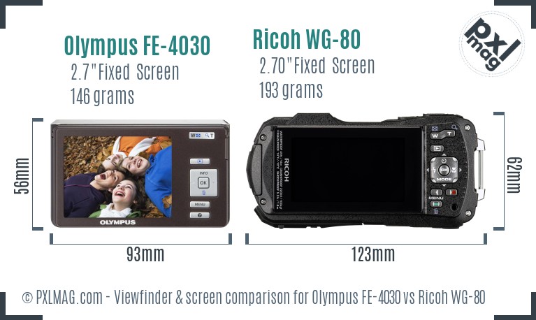 Olympus FE-4030 vs Ricoh WG-80 Screen and Viewfinder comparison