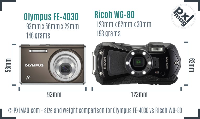 Olympus FE-4030 vs Ricoh WG-80 size comparison Olympus FE-4030 vs Ricoh WG-80 size comparison