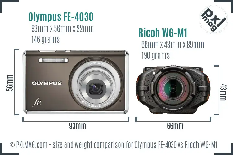 Olympus FE-4030 vs Ricoh WG-M1 size comparison Olympus FE-4030 vs Ricoh WG-M1 size comparison