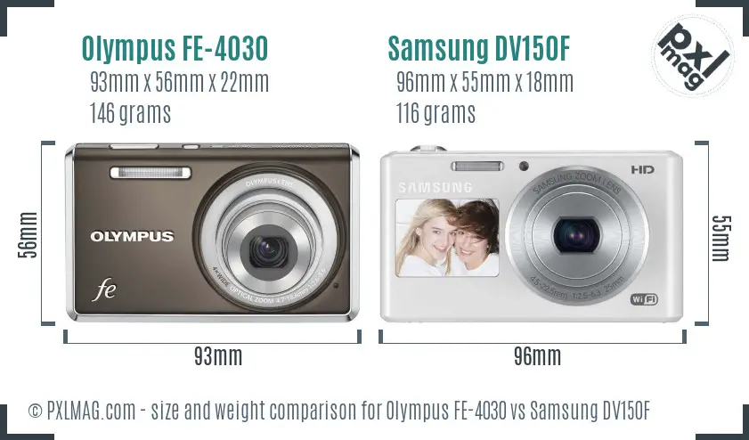 Olympus FE-4030 vs Samsung DV150F size comparison