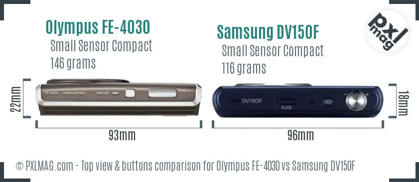 Olympus FE-4030 vs Samsung DV150F top view buttons comparison