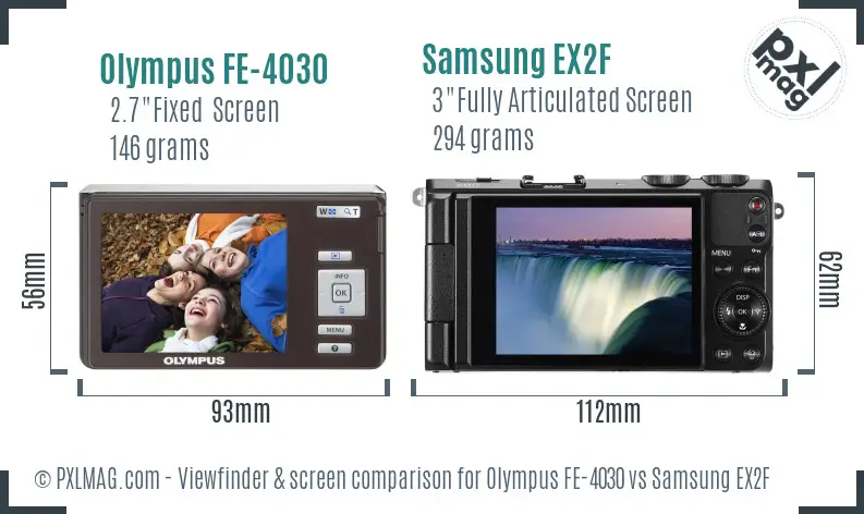 Olympus FE-4030 vs Samsung EX2F Screen and Viewfinder comparison