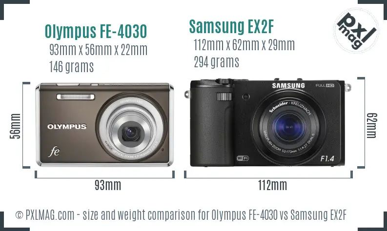 Olympus FE-4030 vs Samsung EX2F size comparison