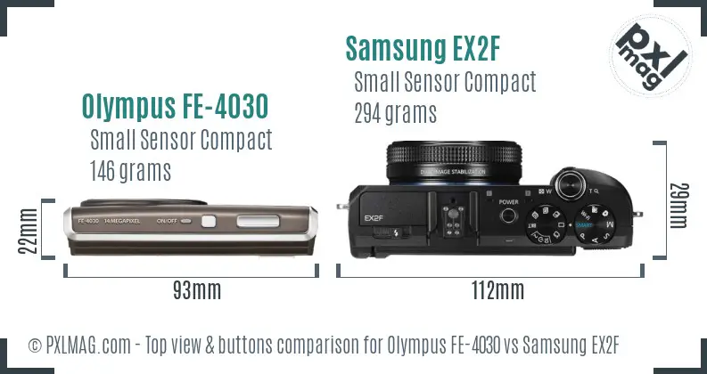 Olympus FE-4030 vs Samsung EX2F top view buttons comparison