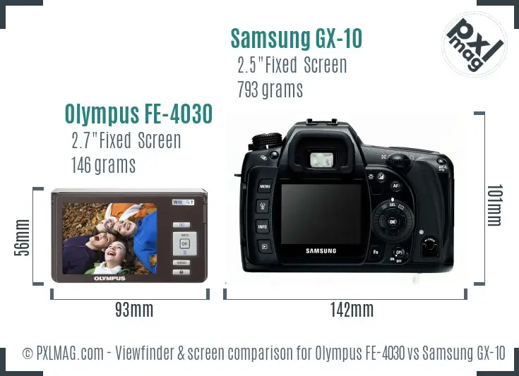 Olympus FE-4030 vs Samsung GX-10 Screen and Viewfinder comparison