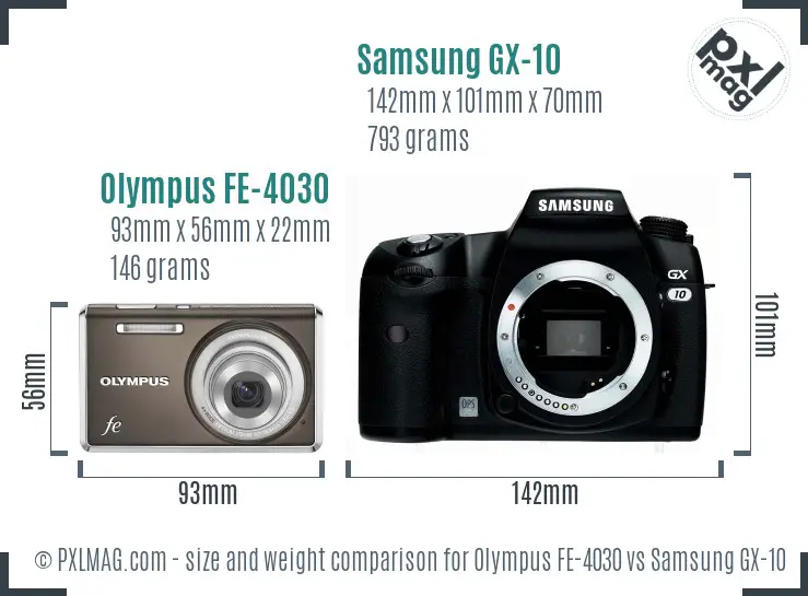 Olympus FE-4030 vs Samsung GX-10 size comparison