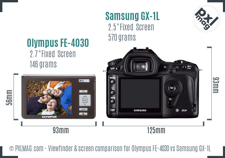 Olympus FE-4030 vs Samsung GX-1L Screen and Viewfinder comparison