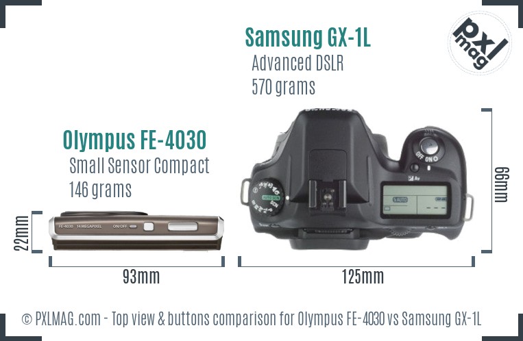 Olympus FE-4030 vs Samsung GX-1L top view buttons comparison