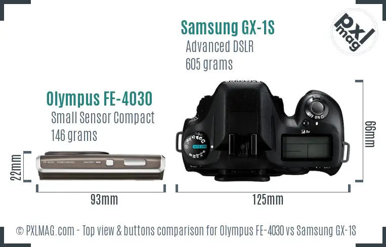 Olympus FE-4030 vs Samsung GX-1S top view buttons comparison