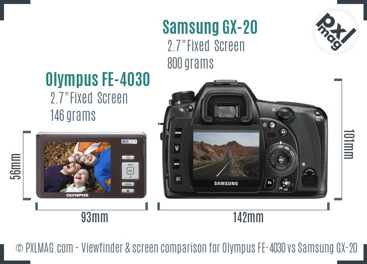 Olympus FE-4030 vs Samsung GX-20 Screen and Viewfinder comparison