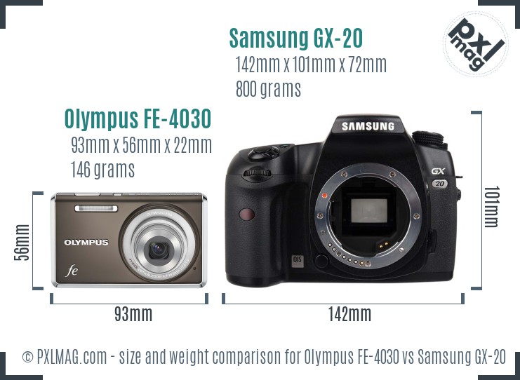 Olympus FE-4030 vs Samsung GX-20 size comparison Olympus FE-4030 vs Samsung GX-20 size comparison