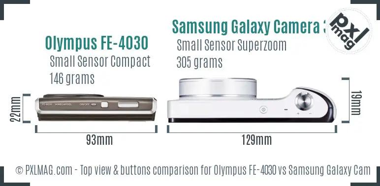 Olympus FE-4030 vs Samsung Galaxy Camera 3G top view buttons comparison