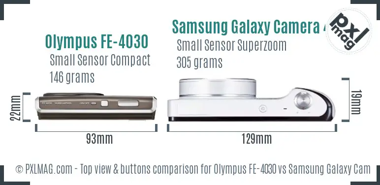 Olympus FE-4030 vs Samsung Galaxy Camera 4G top view buttons comparison