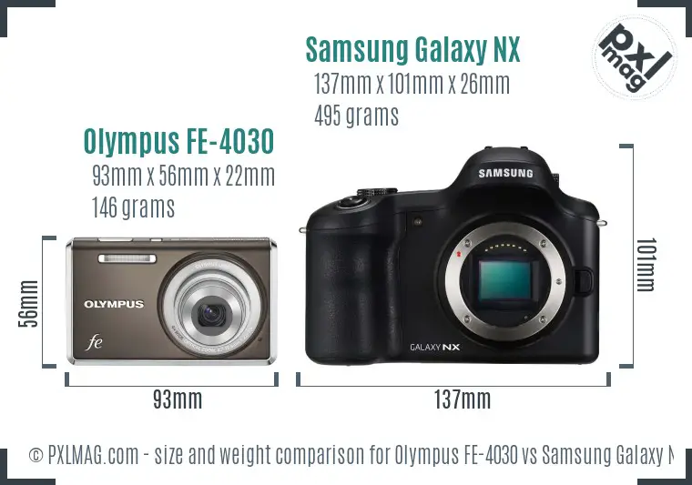 Olympus FE-4030 vs Samsung Galaxy NX size comparison Olympus FE-4030 vs Samsung Galaxy NX size comparison