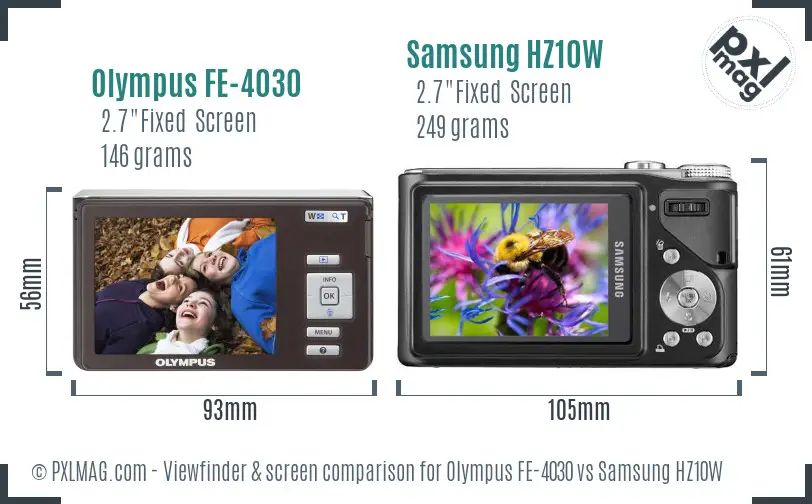 Olympus FE-4030 vs Samsung HZ10W Screen and Viewfinder comparison