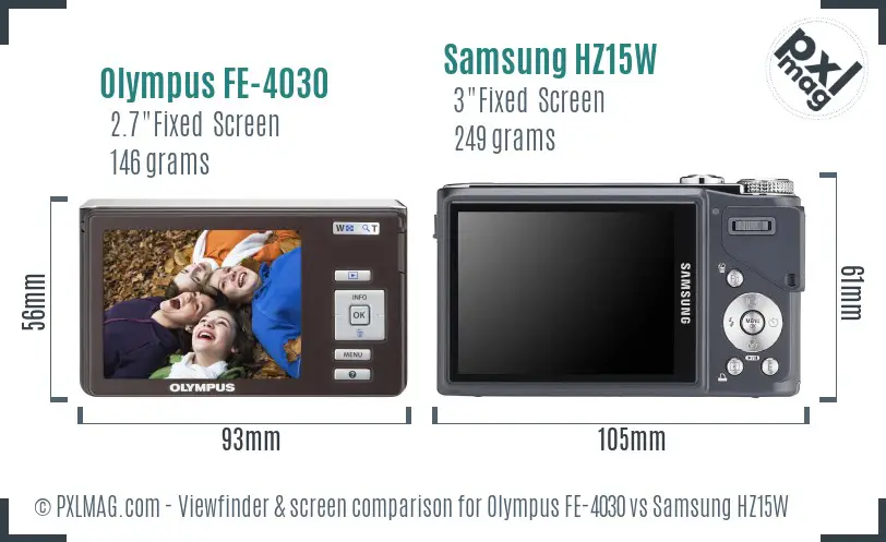 Olympus FE-4030 vs Samsung HZ15W Screen and Viewfinder comparison