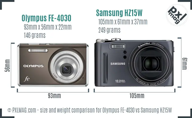 Olympus FE-4030 vs Samsung HZ15W size comparison