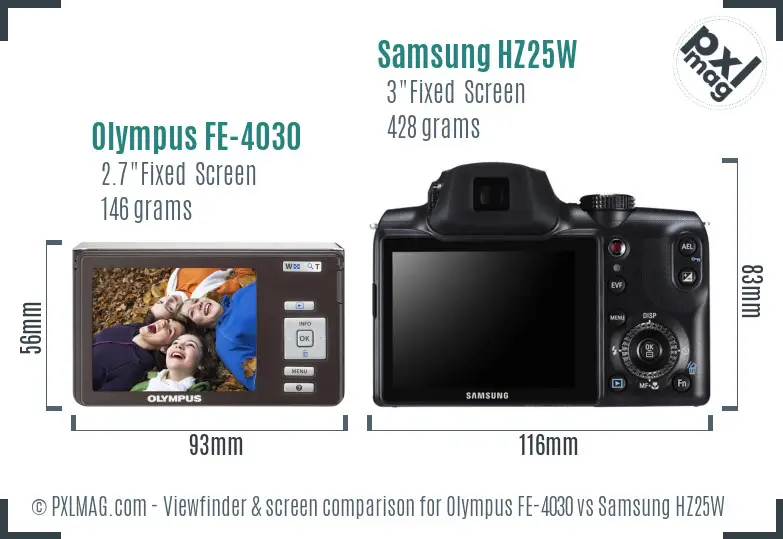 Olympus FE-4030 vs Samsung HZ25W Screen and Viewfinder comparison
