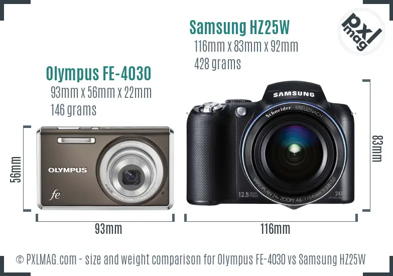 Olympus FE-4030 vs Samsung HZ25W size comparison