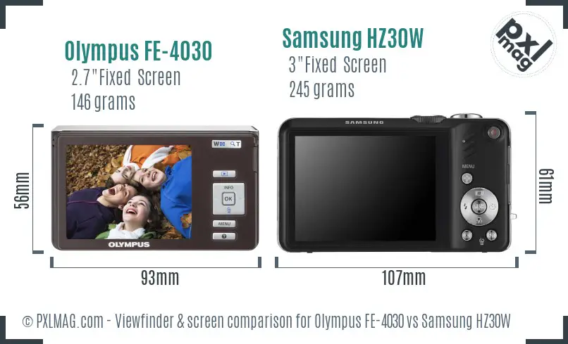 Olympus FE-4030 vs Samsung HZ30W Screen and Viewfinder comparison