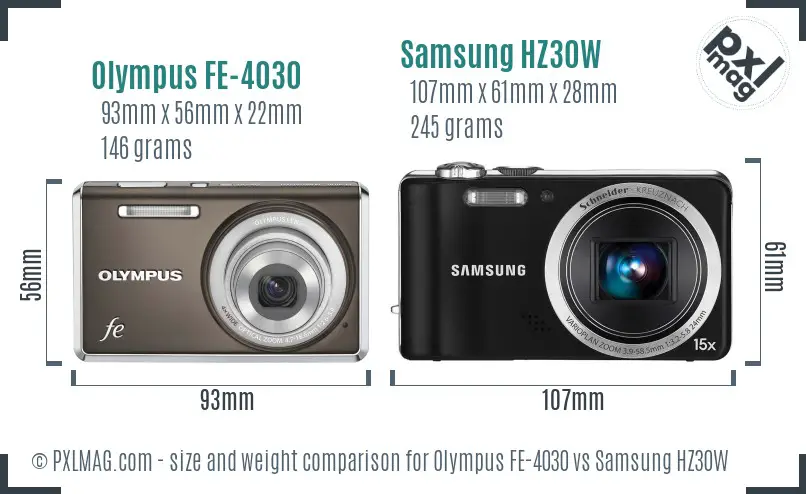 Olympus FE-4030 vs Samsung HZ30W size comparison