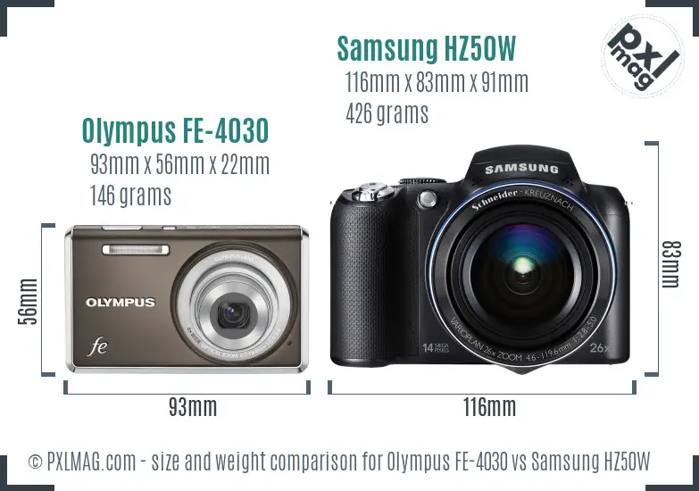 Olympus FE-4030 vs Samsung HZ50W size comparison