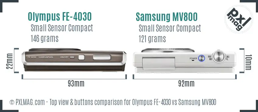 Olympus FE-4030 vs Samsung MV800 top view buttons comparison