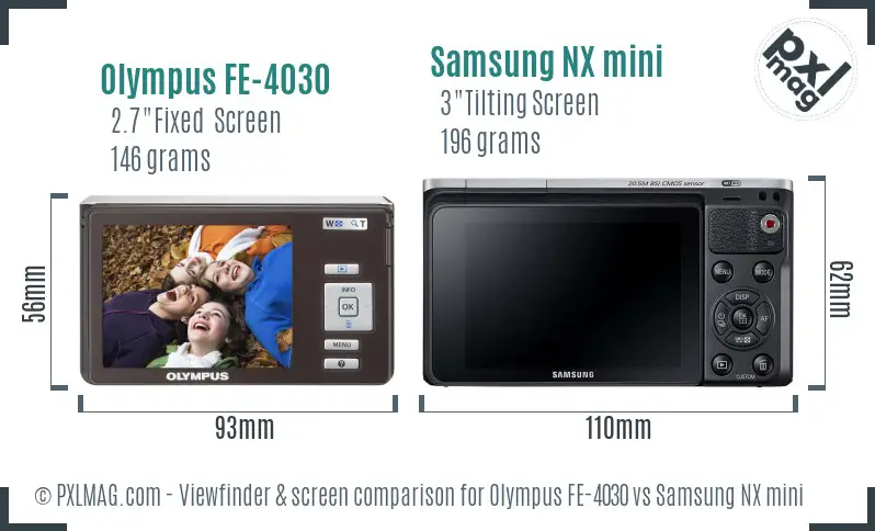 Olympus FE-4030 vs Samsung NX mini Screen and Viewfinder comparison