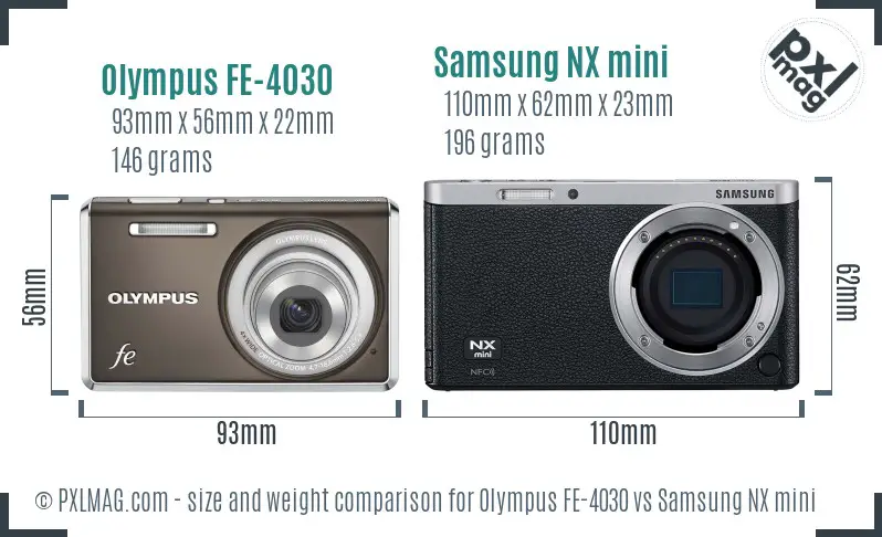 Olympus FE-4030 vs Samsung NX mini size comparison