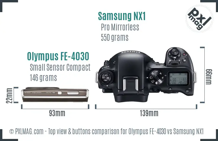 Olympus FE-4030 vs Samsung NX1 top view buttons comparison