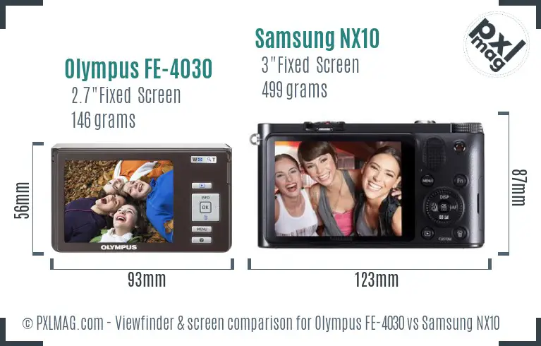 Olympus FE-4030 vs Samsung NX10 Screen and Viewfinder comparison