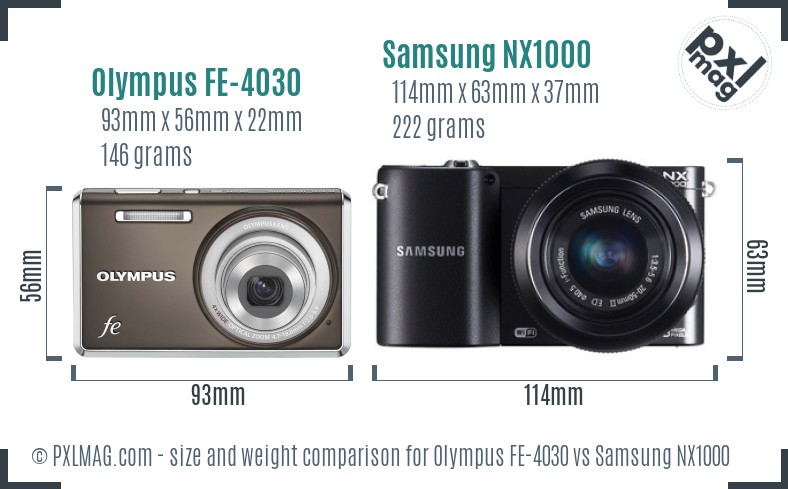 Olympus FE-4030 vs Samsung NX1000 size comparison Olympus FE-4030 vs Samsung NX1000 size comparison