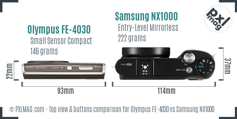 Olympus FE-4030 vs Samsung NX1000 top view buttons comparison