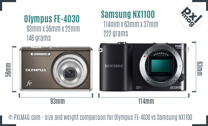 Olympus FE-4030 vs Samsung NX1100 size comparison